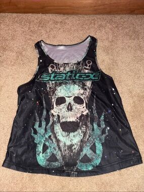 Static-X Black Graphic Skull Tank Top - Teal Accents